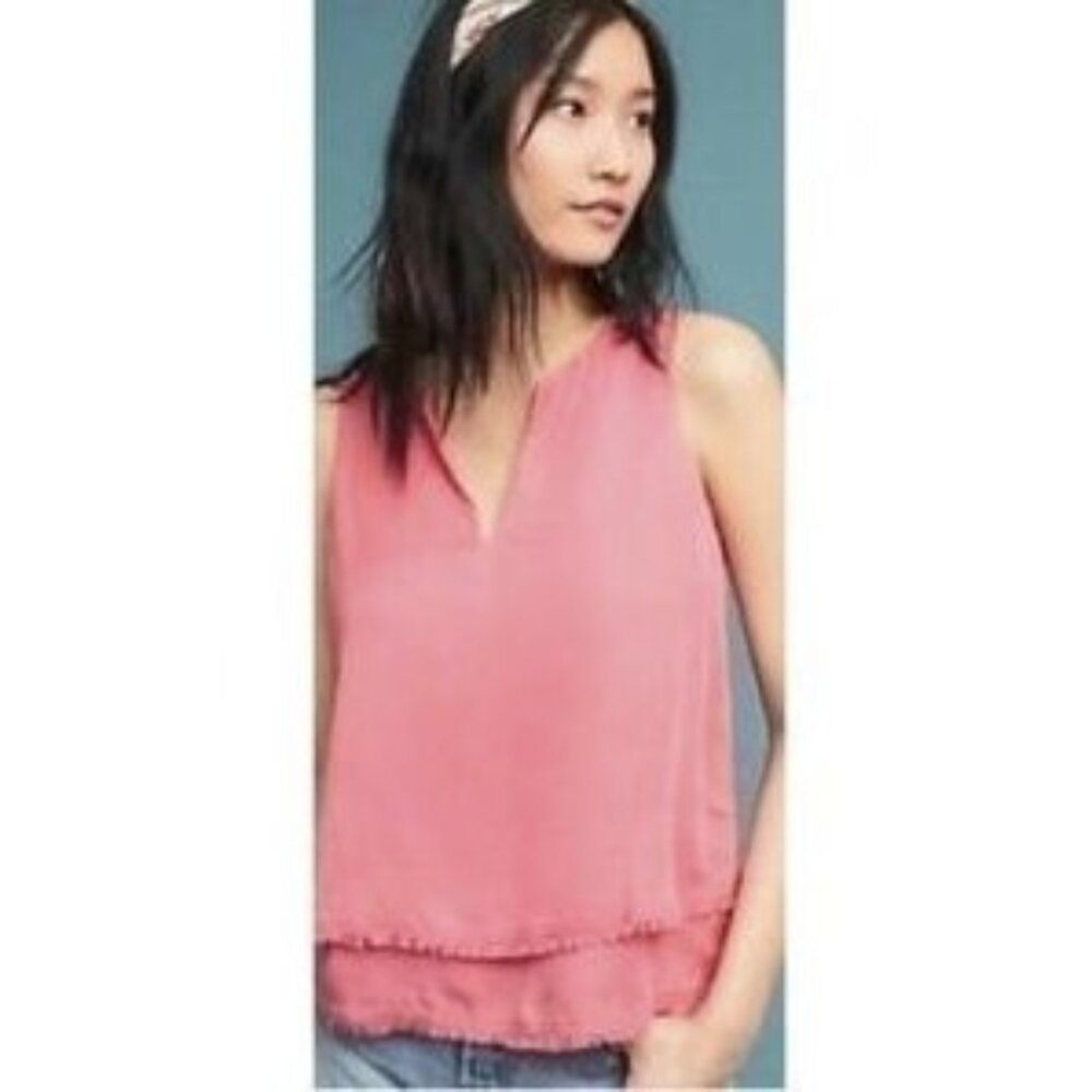 Cloth & Stone Split Neck Top Womens XL Pink Sleeveless Beachy Coastal Casual